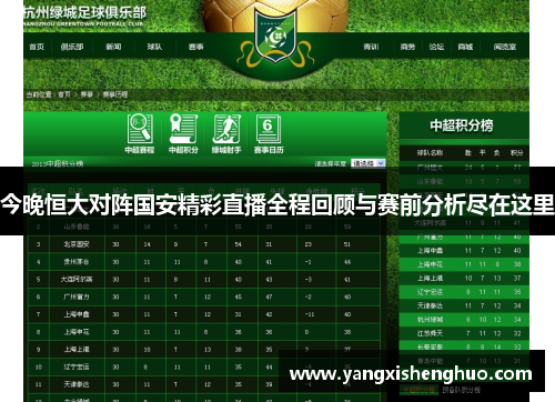 今晚恒大对阵国安精彩直播全程回顾与赛前分析尽在这里