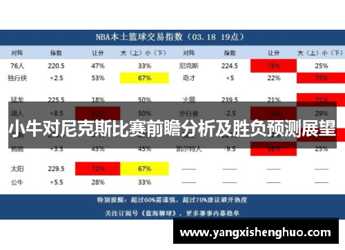 小牛对尼克斯比赛前瞻分析及胜负预测展望